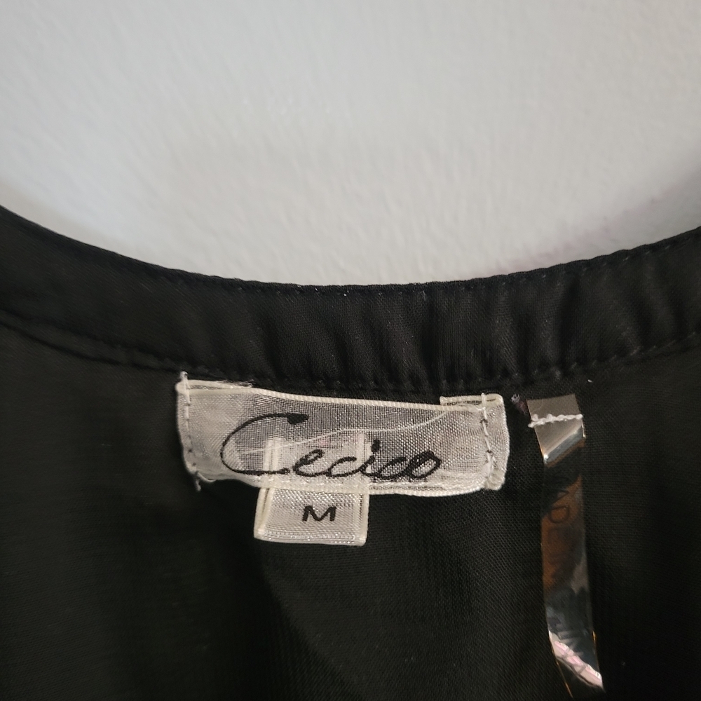 CECICO Size M Black Sheer Chiffon Layered Sleeveless Blouse - Picture 5 of 6
